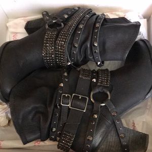 Black bedazzled ankle boots